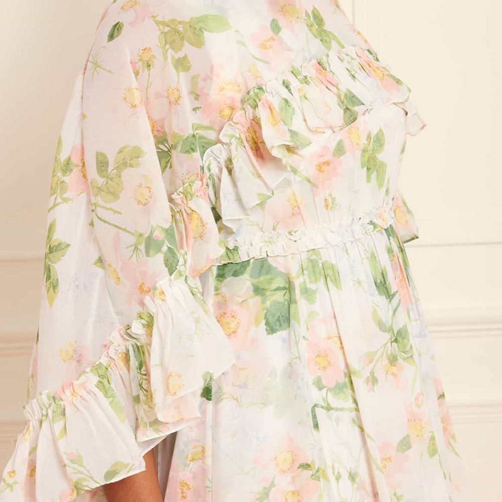 Needle & Thread White Floral Ruffle Maxi Dress with Green Accents - Picture 6 of 14